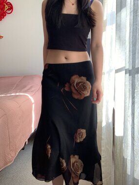 Vintage Asymmetrical Floral Midi Skirt